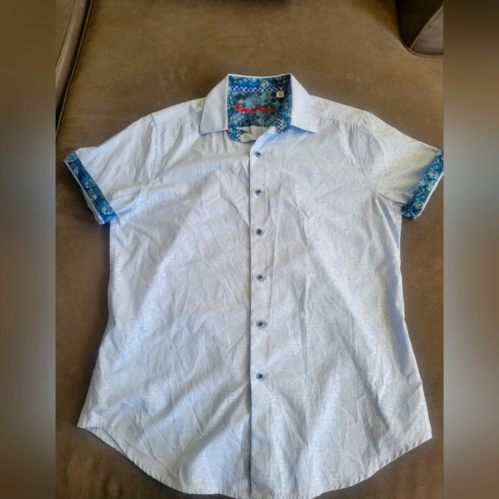Robert Graham Men's M Short Sleeve Button Down Shirt Jacquard Paisley